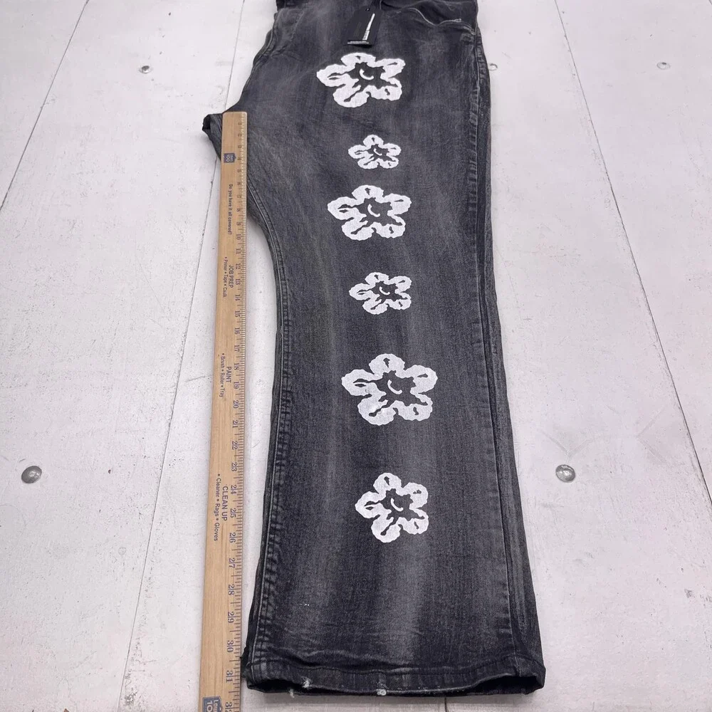 FWRD Denim Fit 1 Jeans Mens 54x33 Black Charcoal Slim Straight Floral Pants - Picture 7 of 10